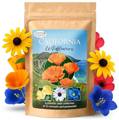 Created By Nature California Wildflower Seed Mix with Poppies, 22 Flower Varieties, 54,000+ Seeds