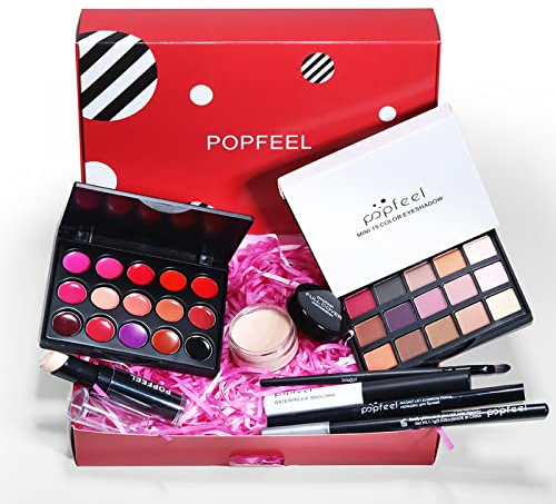 Holzsammlung 8Pcs Ensemble maquillage Kit tout-en-un démarrage maquillage avec fard paupières Brillant lèvres Pinceaux correcteur pour femmes Filles Beauté Cosmétique