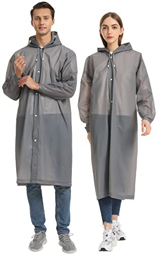 Opret 2 Stück Regenmantel Durchsichtiger Regenponcho für Damen Herren, Wiederverwendbar Wasserdicht Regencape Regenjacke, Eva Atmungsaktiv Regen Zubehör für Wandern Radfahren Camping Reisen
