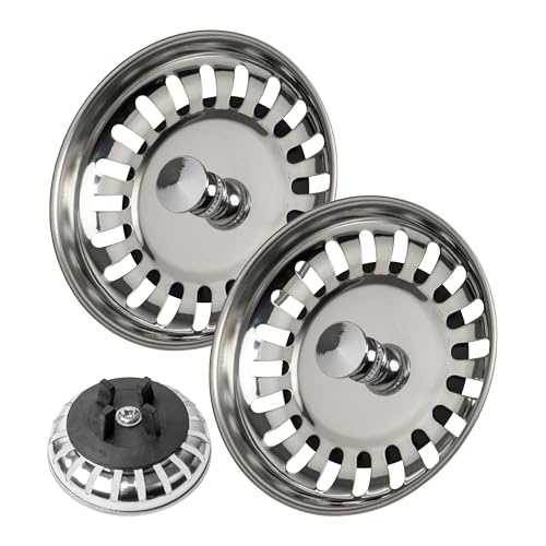 Spülbecken Siebkörbchen, 2 Sets, Ø 80 mm, kompatibel mit IKEA Siphon ATLANT und DOMSJÖ, Siebkorb mit verbesserter Gummidichtung, passend für Atlant Spültisch, Domsjö Spüle, Stöpselsieb Lippendichtung