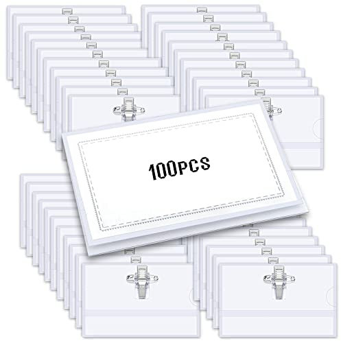 Transparent Namensschilder,Namensschilder für Kleidung Clip und Anstecknadel integriert, Für Schulen, Touren, Veranstaltungen, Kreuzfahrten, kleine Unternehmen,90mm x 56 mm (100)