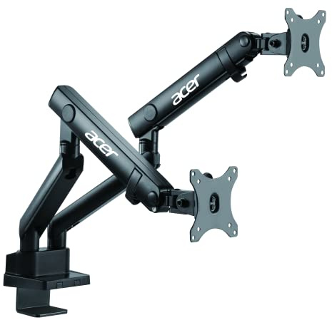 Acer Monitor Halterung für 2 Monitore bis 32 Zoll | VESA 75x75/100x100 mm | Zwei Einzelarm Ständer | Metal Schreibtischklemme | Drehbar, Neigbar, Schwenkbar | bis zu 8kg |schwarz