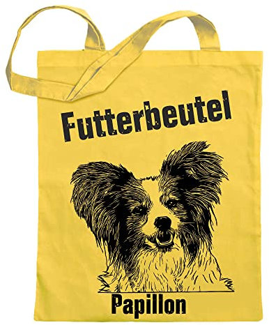 Kiwistar Futterbeutel - Papillon - Einkaufsbeutel mit Motiv Hund - Jutebeutel bedruckt - Tragetasche Stoffbeutel Umhängetasche Langer Henkel - Beutel zum shoppen - einkaufen