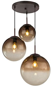 Ausgefallene Pendelleuchte 3-flammig mit Glaskugeln aus Amberglas