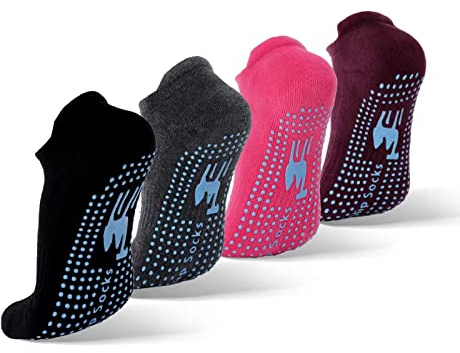 4 Pairs Grip Yoga Socks for Women,Non Slip Pilates Socks, Ankle Socks for Hospital Home Workout Ballet Barre with Grips Athletic,Cushion Socks for Ladies and Grils