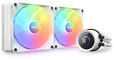 NZXT Kraken 280 RGB – 280 mm AIO CPU-Kühler – Anpassbares quadratisches LCD-Display für Bilder und Leistungsmetriken – Hochleistungspumpe – 2 x F140 RGB Core Fans – Weiß (5.63 Zoll, Desktop)