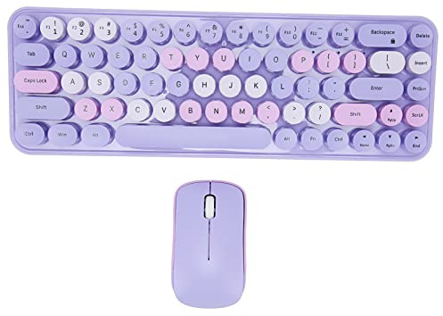 Yunseity Wireless Keyboard and Mouse Combo, 2.4GHz Wireless Retro Typewriter Keyboard and Mouse Combo, 68 Round Keycaps, 3 DPI Cute Mouse for PC Desktop Laptop (Purple Theme)