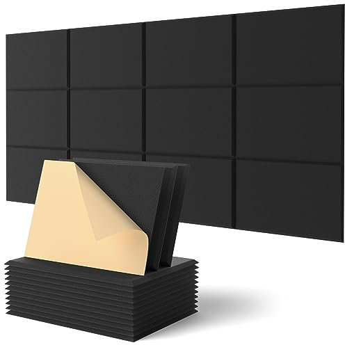 Acoustic Panels Self-Adhesive, 12 X 16 X 0.4, 12 Pcs Sound Absorbing Panels, Sound Proofing Panels for Home Decoration and Wall Protection, Sound Proofing for Walls