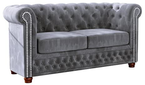 S-Style Möbel Harwell Sofa 2-Sitzer Chesterfield-Sofa für Wohnzimmer Lounge Couch mit verchromten Füßen Möbel Freistehende Polster Sofas & Couches Couchgarnitur Hellgrau 148 x 86 x 72 cm