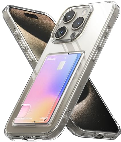 Ringke Fusion Card für iPhone 15 Pro Max Hülle, [Eingebauter Kartenhalter] Minimale Vergilbung Transparente Kratzfeste Handyhülle mit Dünn Integriertem Kartenfach | Transparenter Kartenhalter, ultradünn, robust, weiche Rückseite, stoßfest, kratzfest, Brieftasche