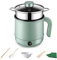 MENAYODA Hot Pot, mini pentola elettrica da 1,7 l, con vapore, portatile, multifunzione, antiaderente, per Stir Fry, bistecca, pasta, ramen, dormitorio (verde con vapore)