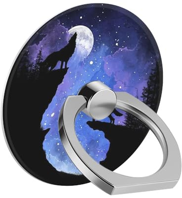 Bvkilrvc Phone Ring Holder Grip, Mountain Wolf Moon Cell Phone Ring 360 Rotate Metal Finger Ring Socket Grip Kickstand Compatible with iPhone Samsung Galaxy LG Google Pixel iPad