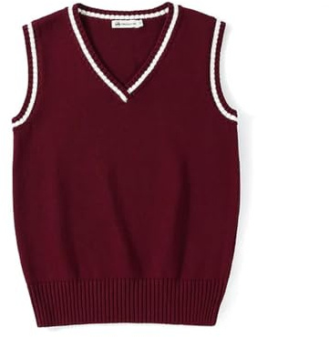KWTF Suéter sin Mangas para Hombre y Mujer, Chaleco con Cuello en V, Estilo Preppy, Estudiantes, niños y niñas, Jersey de Punto clásico de Primavera, Chaleco Retro de Moda Coreana