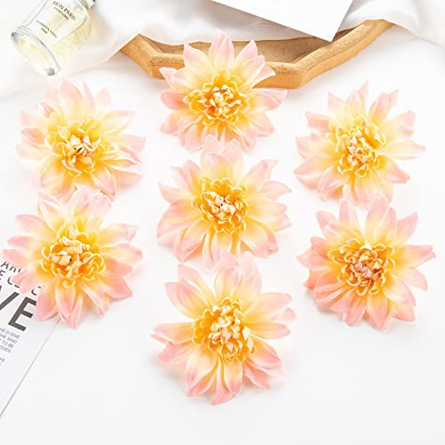 RWRAPS 30 Stück künstliche Blumenköpfe, Dahlien-Blütenköpfe, 10 cm, gelbe Blütenköpfe für Bastelarbeiten, DIY, Hochzeit, Party-Dekoration (Champagnergelb)
