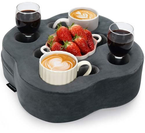 ZORMY - Almohada para sofá, soporte para bebidas, organizador de sofá con portavasos para cama, coche, caravana, barco, organizado para control remoto, bebidas, aperitivos (gris)