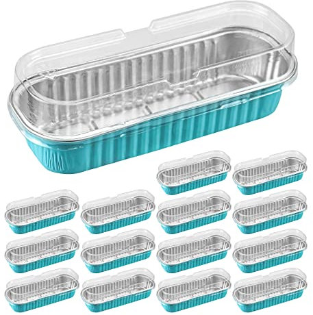 50 Pcs Mini Loaf Pans with Lids, Aluminum Disposable Thickened Tinfoil Cake Boxes, 200ml Non-Stick Heat Resistant Aluminum Mini Loaf Tin, Rectangular Food Loaf Pans for Cakes, Durian, Et