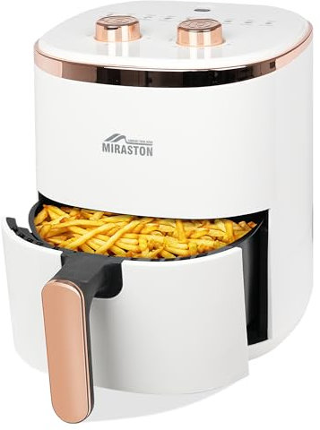 MIRASTON Compact Air Fryer 3.6 QT for Kitchen, Dorm, Office, Dials Control Personal Small Round Air Fryers, Oilless Cooking, Timer, Auto Shut-Off, Fast & Easy Meal for Breakfast & Dinner, White