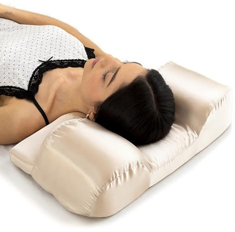 InnovaGoods® Almohada Cervical con Funda Satén, Almohada Funda de Satén refrescante con Cremallera, Ideal para el Cabello y la Piel, Antiarrugas. Beige