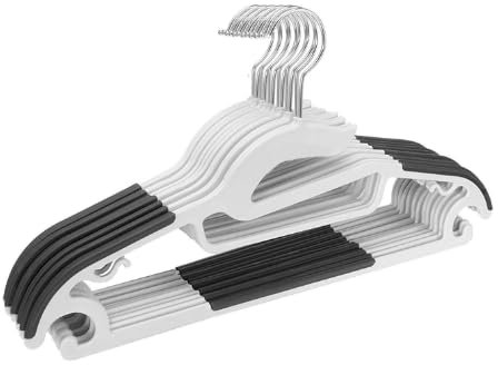 1Above 25pk Plastic Coat Hangers with S-Shaped Opening | non-slip | Space-Saving | 360° Swivel Hook | Grey & White | 42L X 22H Cm (WHITE&GREY, 25PK)