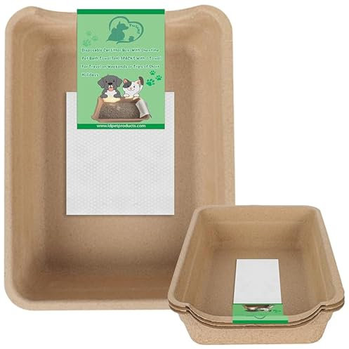 Twlead Disposable Litter Boxes for Cats, Low Entry Paper Litter Box, Paper Cat Litter Tray with One-time Pet Bath Towel Set （3-Pack with 1 Towel） for Travel or Indoor Use