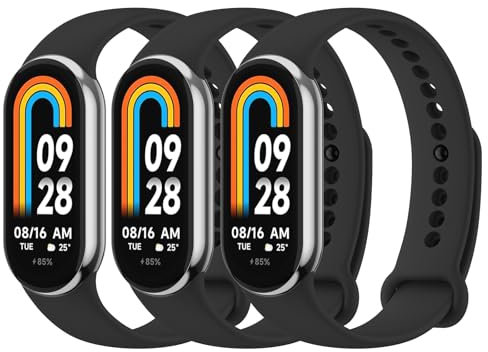 Vancle 3PACK Armbands für Xiaomi Mi Band 8/9/10 Armband Damen Herren,Silikon Sport Weiches Ersatzarmband Uhrenarmband für Xiaomi Mi Band 8/9/10(Schwarz/Schwarz/Schwarz)