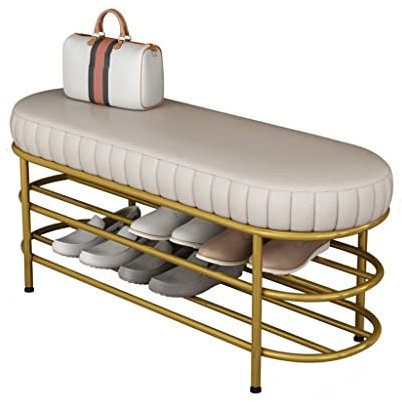 Ottomane-Bank am Ende des Bettes, Eisen-Kunst-Schuhwechselhocker, Sitzbank, Heim-Bett-Endhocker, Probeschuhhocker, Umkleidekabine (A 80 x 45 x 39 cm)