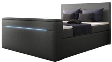 Boxspringbett Simple 180x200 Doppelbett Polsterbett Bett mit TV Lift und LED | Bezug: Stoff | Farbe: Grau | Härtegrad: H4 (100kg+)