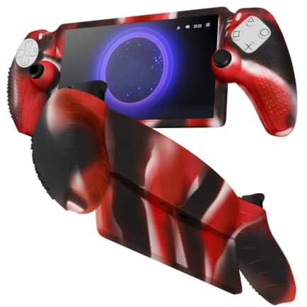 TNP Silicone Protective Case Compatible with PlayStation Portal Remote Player, Soft Grip Cover Skin for PS Portal, Anti-Slip Shock Absorbing Scratch Resistant Protector Shell, Camouflage Red | Protective Soft-Grip Shell for Steadier Handheld Play; 1 Flexible Cover Only, Console and Thumb Grips Not Included