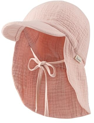 Sterntaler Schirmmütze Nacken Musselin - Mädchen Mütze aus Baumwoll Musselin (Bio) - UV-Schutz 50+ Sonnenhut mit Nackenschutz - Baby- und Kinder Sommer Kopfbedeckung zum Binden - staubrosa, Größe 53
