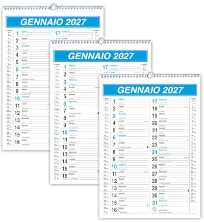 Calendario - TRIS CALENDARI 2027 da parete 297 x 420 mm (A3) (Azzurro)