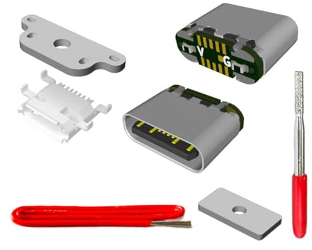 ElecGear Port de rechange USB type C vers micro USB avec plaque à dessouder, adaptateur micro USB 2.0 vers USB C, outils de réparation de dessoudage avec