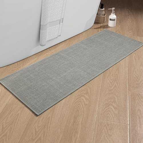 chakme Badezimmerteppich 43 x 120 cm rutschfeste Badematte mit Gummi Rückseite Badteppich rutschfest waschbar Badvorleger Bad Teppich Badezimmer Duschvorleger Grau