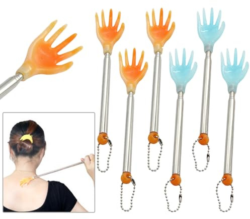 Fiyuer 6 Piezas Rascador Espalda, Portátil Rascador Trasero, Rascador de Espalda Telescópico, Back Scratcher de Acero Inoxidable, para de Cabeza y otros Cosquillas