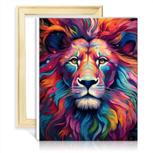 LiHEQING Ölgemälde-Set auf Leinwand, Löwe, für Anfänger und Kinder, Acryl-Ölgemälde, Malen nach Zahlen, für Zuhause und Wohnzimmer, dekorativ, ohne Rahmen (60 x 75 cm)