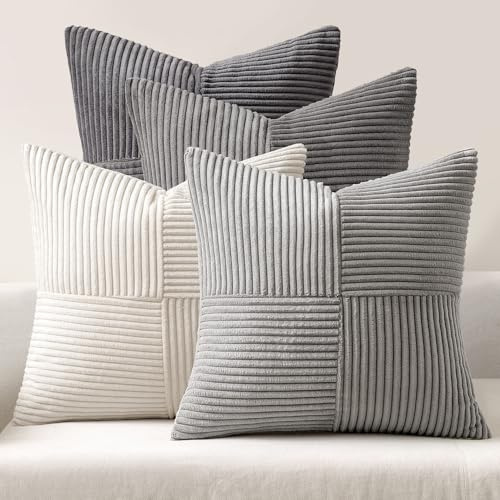 MIULEE Kissenbezug 40x40 Kordsamt Sofakissen Patchwork Grau Serie 4er Set | Dekokissenhülle Zierkissenbezüge Square Zierkissen für Sofa Wohnzimmer Schlafzimmer