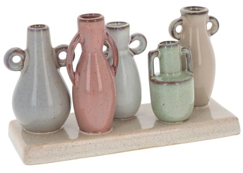 Shudehill Giftware Petite Pottery Pastel Tones Mini Collection of Vases - Great for Single Flowers, Dried Arrangements and More (Round)