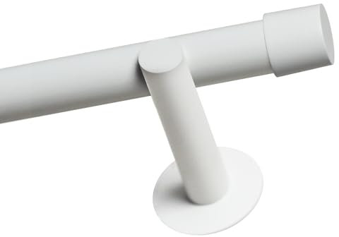 Voppi Einzelne Gardinenstange weiß 120cm 19mm kurz Stahl auf Träger mit Abschluss für alle Räume Büro Wohnzimmer Esszimmer Zimmer