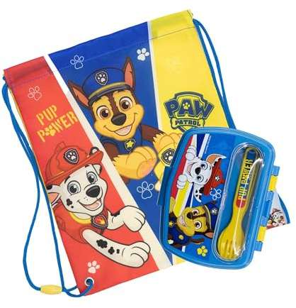Sorrisini Sandwichera Infantil con Compartimentos y Cubiertos, Mochila Cuerdas Infantil, Bolsas Comida Infantiles, Contenedor Almuerzo, Bolsa Escolar, Mochila Gimnasio, Paw