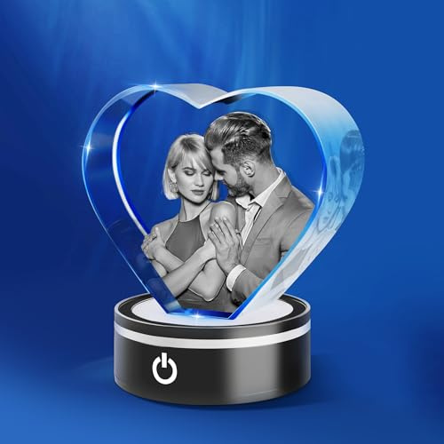 Customized Crystal Foto, personalisierte gravierte Herz Kristall Foto mit Sockel Geschenk für Weihnachten Geburtstag Jubiläum, benutzerdefinierte Kristall Bild für ihn ihr Männer Frauen Mama Papa