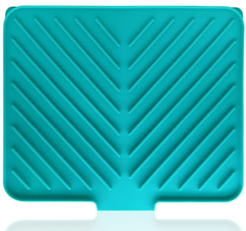 AIFKUGY Dish Drying Mat, Silicone Dish Draining Mat with Double Hanging Hole, Thicken Self Drying Mat-Soft & Easy to Clean, Draining Board Mats for kitchen Counter-Green (15.7inch x 13.6 inch)