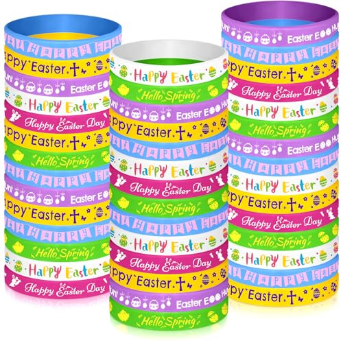 NEBURORA 72 pezzi braccialetti di gomma pasquali coniglietto coniglio uovo pulcino fiore carota braccialetti in silicone per la primavera festa di Pasqua bomboniere cestini riempitivi per uova
