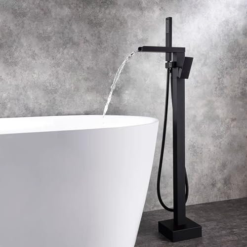 BiaoTeng Robinet Sur Baignoire avec Douchette Cascade Chaude et Froide Laiton Mitigeur pour Baignoire Ilot Noir