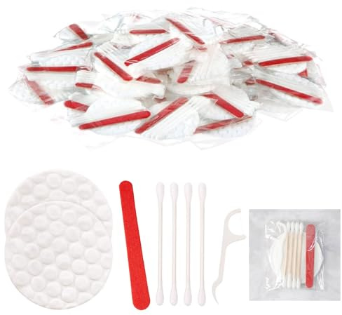 Hotel Vanity Set, Hotelbedarf Toilettenartikel einzeln verpackt, Hotel Vanity Kit mit Wattepads,Wattestäbchen, Zahnseide und Nagelfeile,Mini Reiseprodukte, Kosmetik Set,150 Stück
