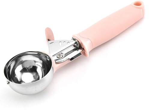 BBTISG Ice Cream Scoop Stainless Steel, Mash Potato Spoon with Trigger Multi-Functional Gelato Sorbet Server, Dessert & Cookie Doug for Ice Cream, Cookie, Mashed Potato, Meatballs (Pink)