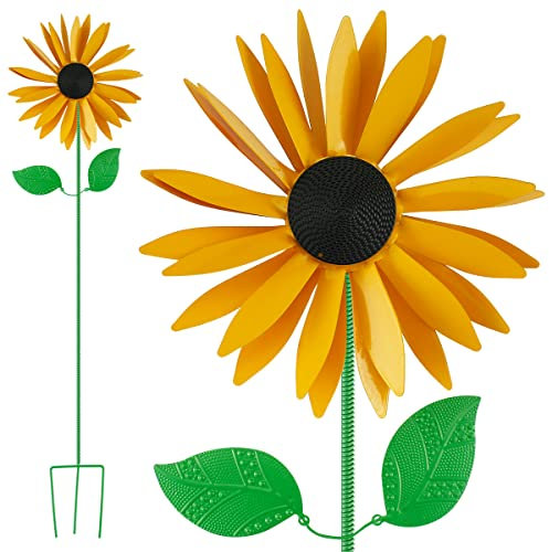 Molino de viento para jardín 3D, 66 cm, molino de viento de metal en forma de girasol, molinos de viento exterior, decoración de vientos para césped, patios, balcones, patios