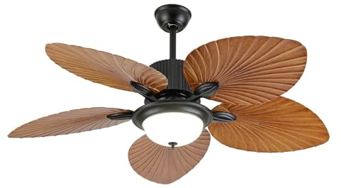 Ventilateurs de Plafond Tropicaux avec Lumière, Ventilateur de Plafond en Feuille de Palmier de 52 Pouces, Pales en Bois, 3 Vitesses et 3 Changements de Couleur, Luminaire de Ventilateur de Lustre
