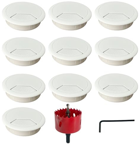 10 Pcs Desk Grommet 60mm with 60mm Hole Saw, Desk Cable Hole Cover,Plastic Desk Cable Grommet,Computer Desk Wire Hole Cover (White)