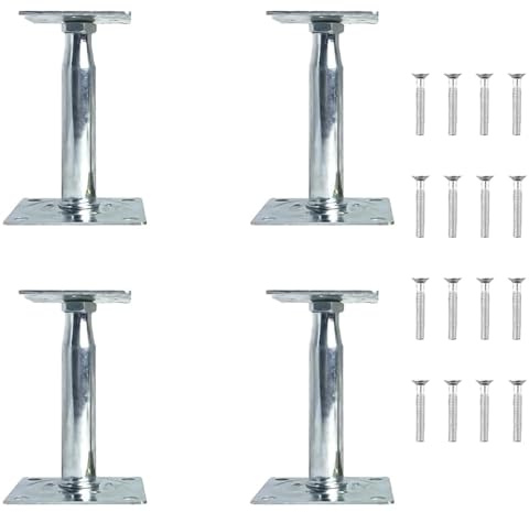 OUPADOS 4 Stück Pfostenträger, Verzinkte Stahl 100-150 mm Pfostenträger höhenverstellbare Stützenfuß Bodenfuß für Zäune, Unterstände, Carports, Pergolen, Terrassen