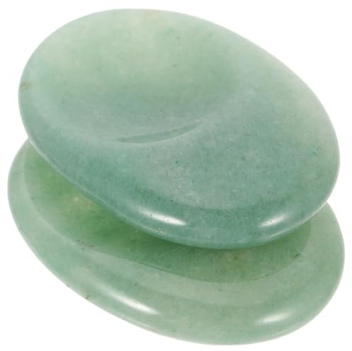 Beatifufu Natural Green Aventurine Mini Thumb Worry Stone 2pcs Set Oval Anxiety Relief Scraping Plate Portable Household Massage Stone for Stress Relaxation and Finger Pressure Therapy