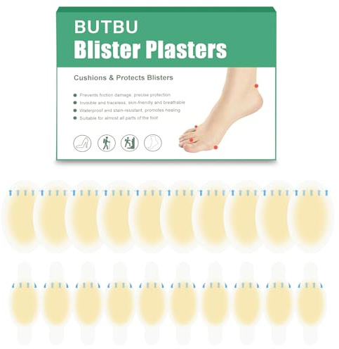 BUTBU Cerotti Anti-Vesciche Idrocolloidali, 20 Pezzi Cerotti Invisibili in Gel Idrocolloide per Tallone, Durata e Resistenti all'acqua, per piedi, avampiedi, dita e dita dei piedi, prevenzione.